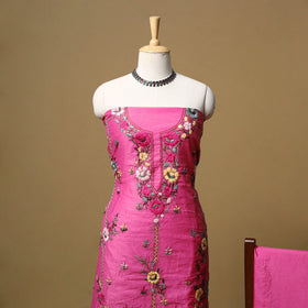 Hand embroidered chanderi silk 3pc unstitched dress
