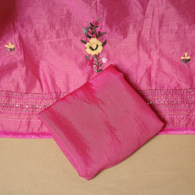 Hand embroidered chanderi silk 3pc unstitched dress