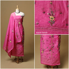 Hand embroidered chanderi silk 3pc unstitched dress