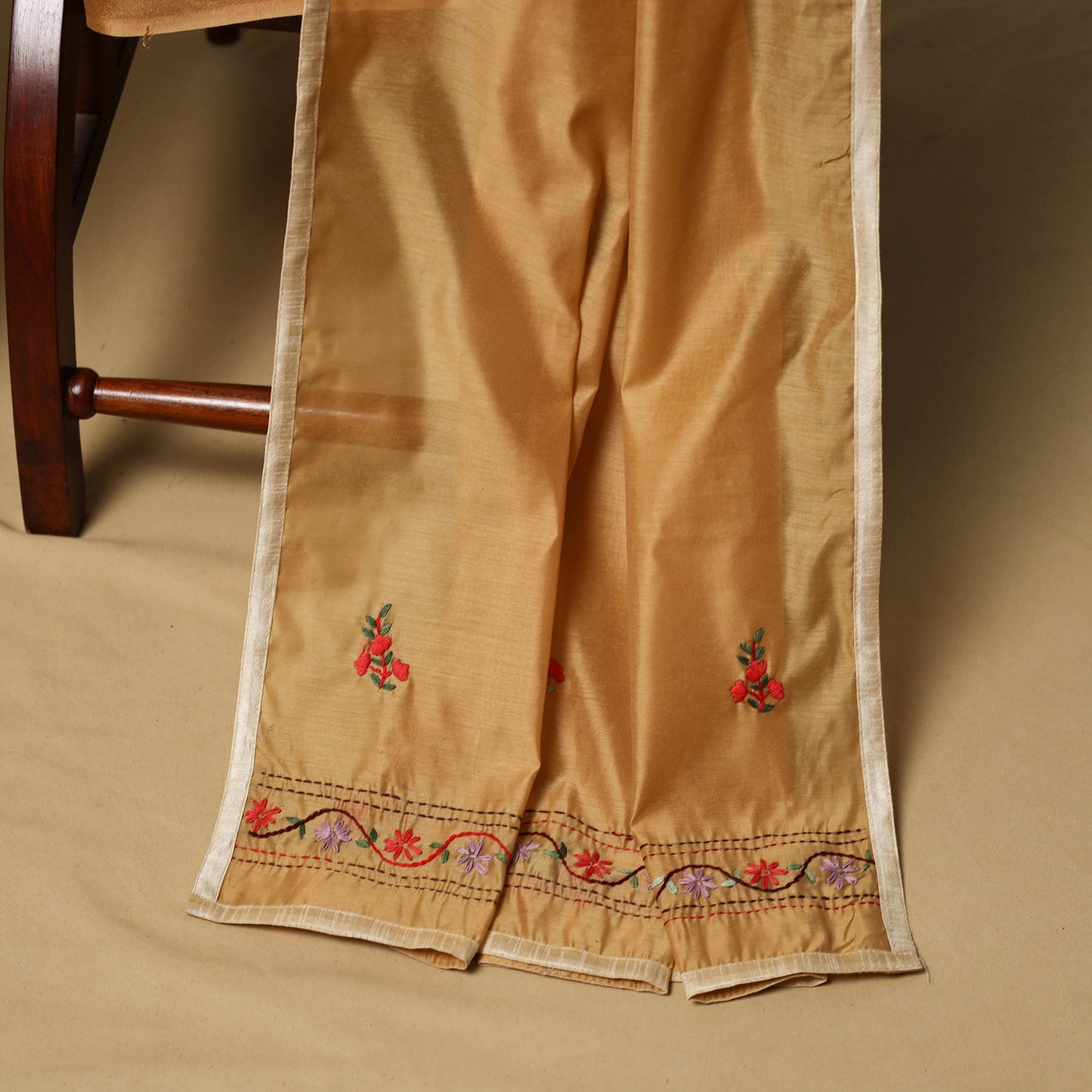 Hand embroidered chanderi silk 3pc unstitched dress