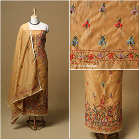 Hand embroidered chanderi silk 3pc unstitched dress
