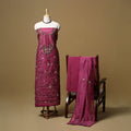 Hand embroidered chanderi silk 3pc unstitched dress