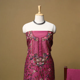 Hand embroidered chanderi silk 3pc unstitched dress