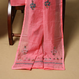 Hand embroidered chanderi silk 3pc unstitched dress