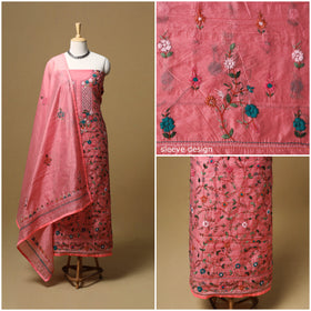 Hand embroidered chanderi silk 3pc unstitched dress