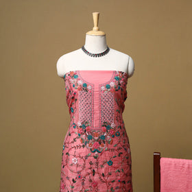 Hand embroidered chanderi silk 3pc unstitched dress