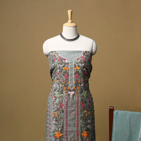 Hand embroidered chanderi silk 3pc unstitched dress