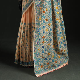 Hand embroidered chanderi silk chapa work phulkari saree 29