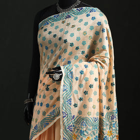 Hand embroidered chanderi silk chapa work phulkari saree 29