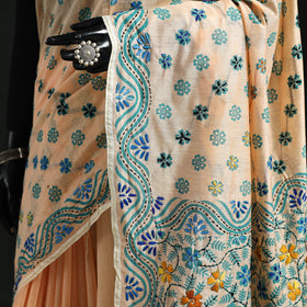 Hand embroidered chanderi silk chapa work phulkari saree 29