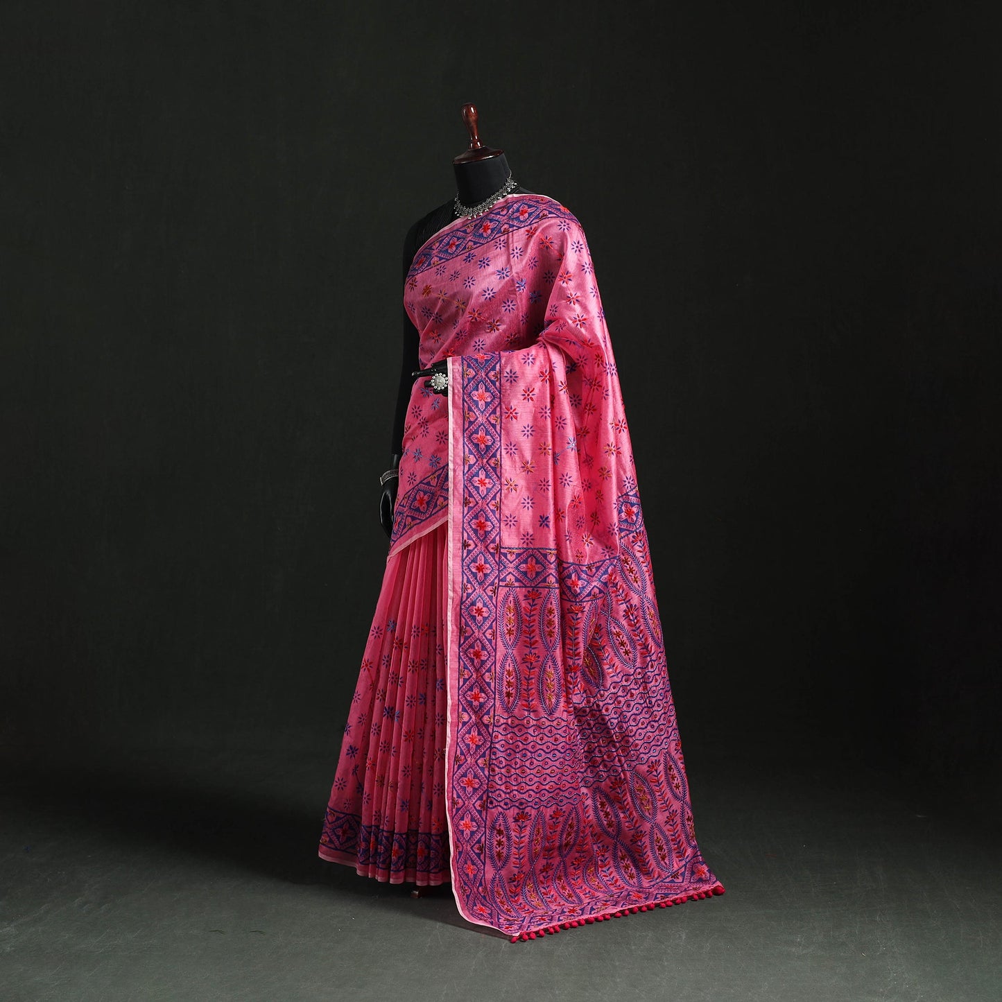 Hand embroidered chanderi silk chapa work phulkari saree 31