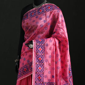 Hand embroidered chanderi silk chapa work phulkari saree 31