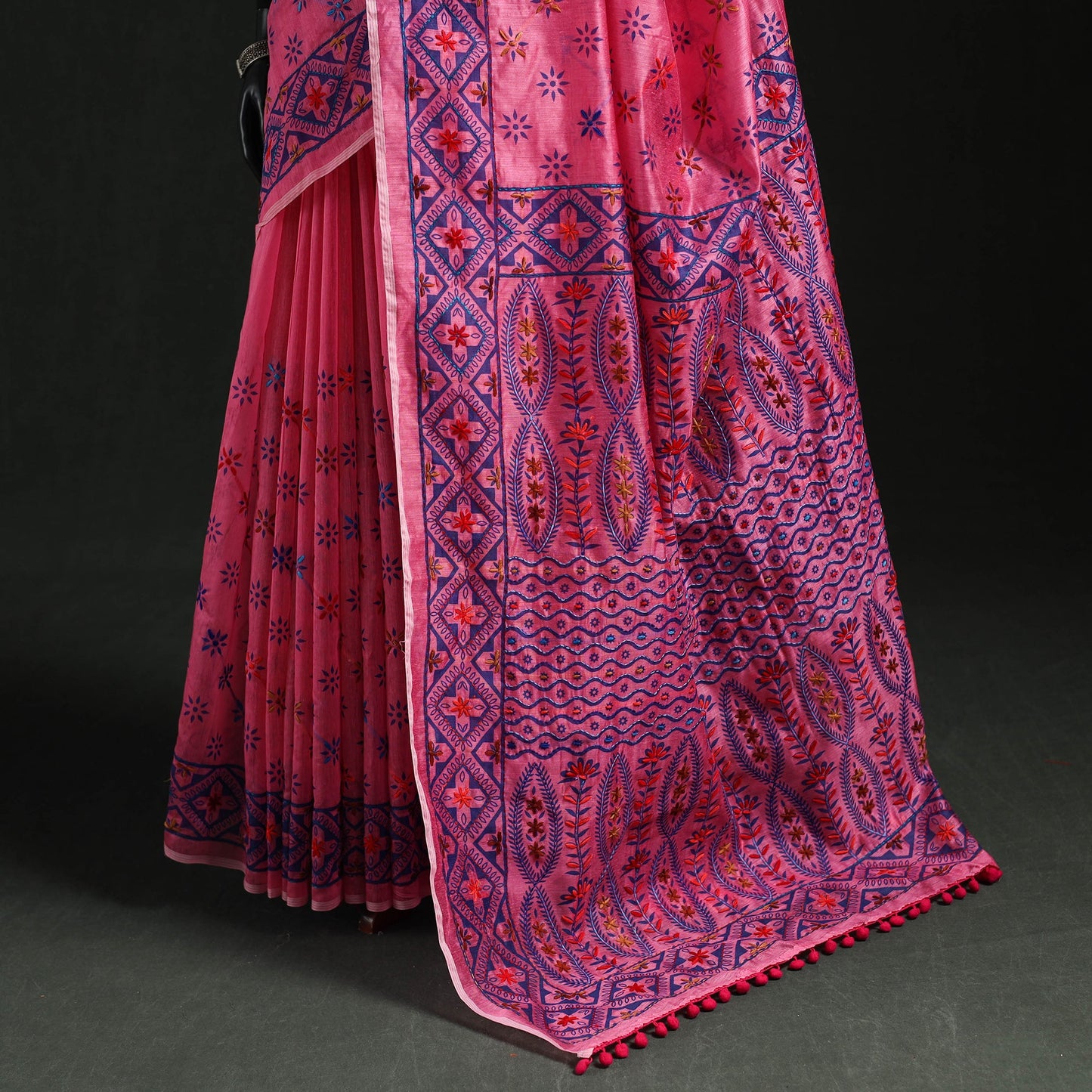 Hand embroidered chanderi silk chapa work phulkari saree 31