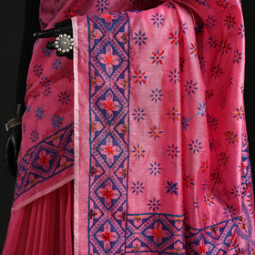 Hand embroidered chanderi silk chapa work phulkari saree 31