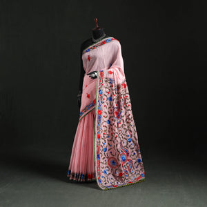 Hand embroidered chanderi silk chapa work phulkari saree 32