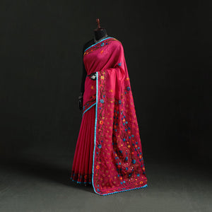 Hand embroidered chanderi silk chapa work phulkari saree 33