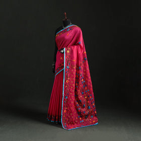 Hand embroidered chanderi silk chapa work phulkari saree 33