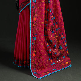 Hand embroidered chanderi silk chapa work phulkari saree 33