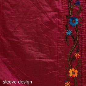 Hand embroidered chanderi silk chapa work phulkari saree 33