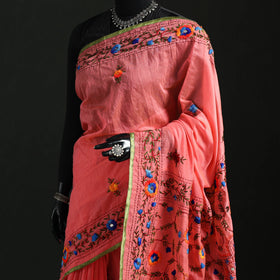 Hand embroidered chanderi silk chapa work phulkari saree 34