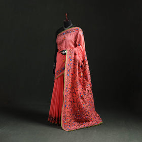 Hand embroidered chanderi silk chapa work phulkari saree 34