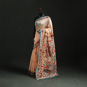 Hand embroidered chanderi silk chapa work phulkari saree 35