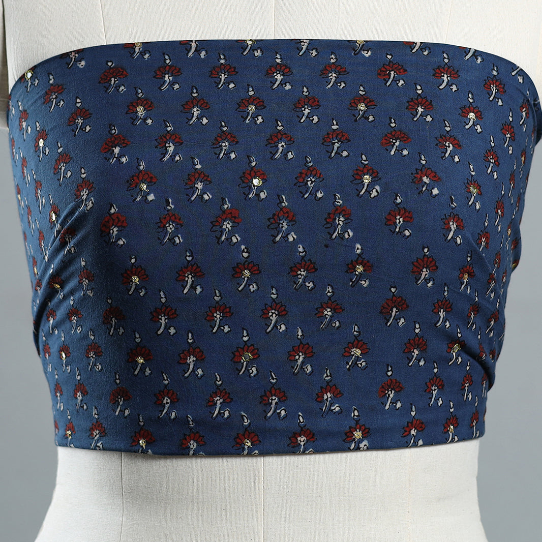 Buy Hand Embroidered Ajrakh Cotton Blouse Piece 12 