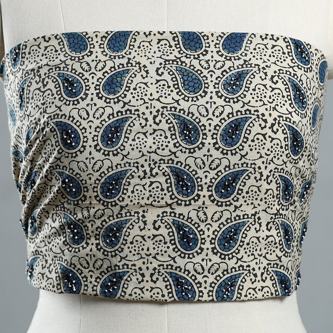 Buy Hand Embroidered Ajrakh Cotton Blouse Piece 27 Online at iTokri.com