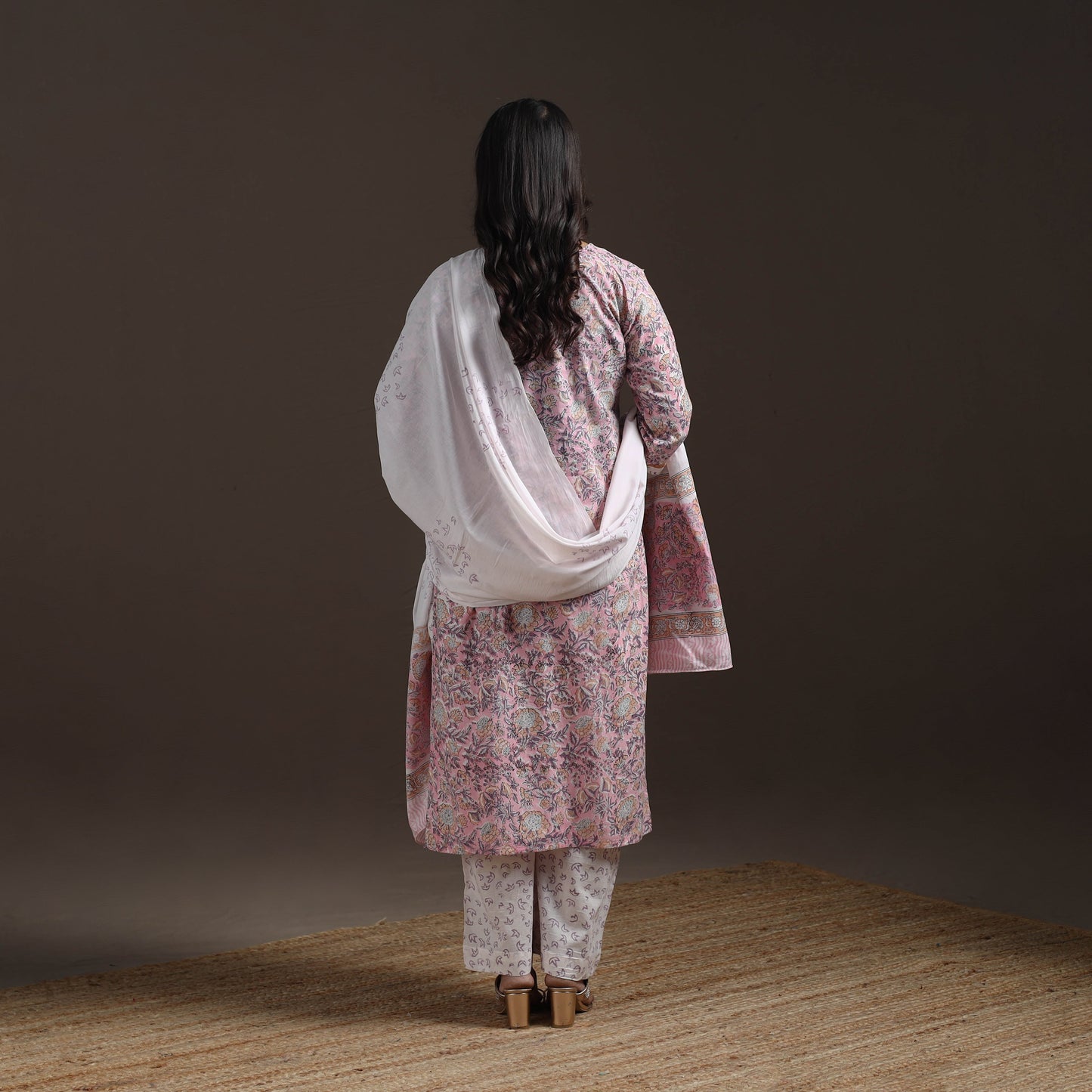 Hand embroidered cotton sanganeri suit set with dupatta