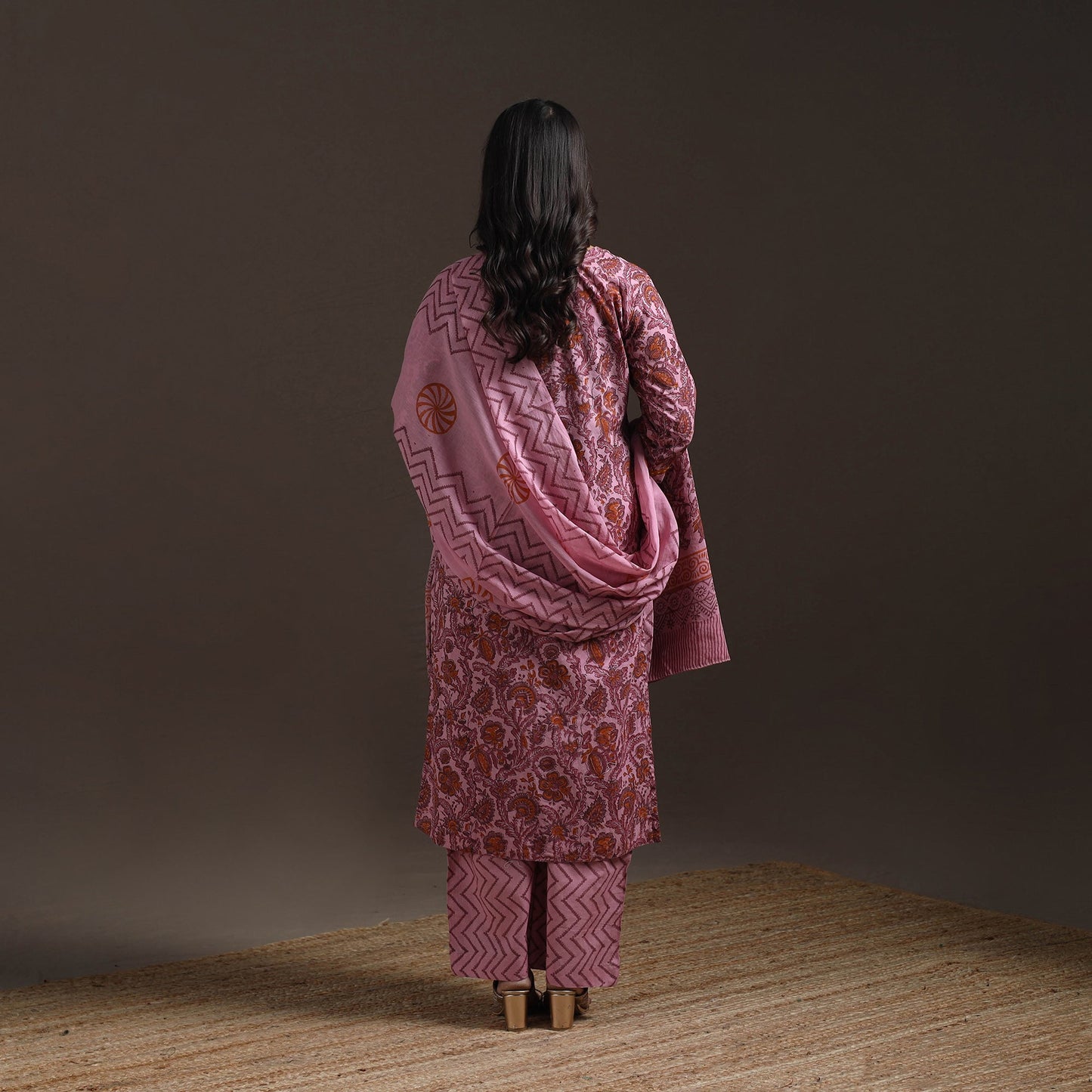 Hand embroidered cotton sanganeri suit set with dupatta