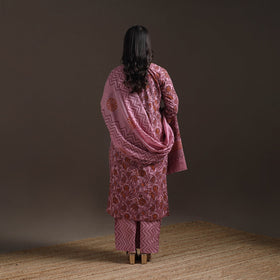 Hand embroidered cotton sanganeri suit set with dupatta