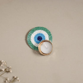 Hand embroidered evil eye beaded tealight candle holder 02