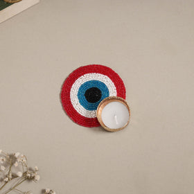 Hand embroidered evil eye beaded tealight candle holder 03