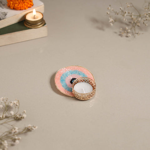 Hand embroidered evil eye beaded tealight candle holder 04