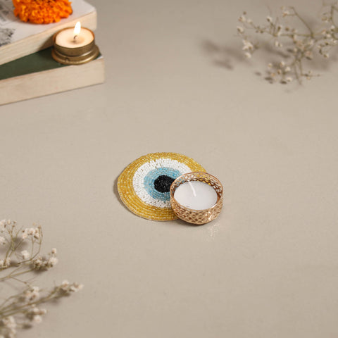Hand embroidered evil eye beaded tealight candle holder 06