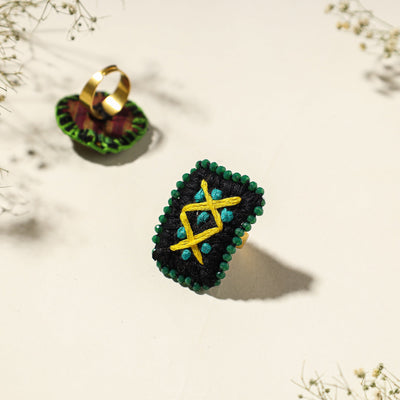  Hand Embroidered Fabart Beadwork Ring by Rangila Dhaga (Adjustable) Online at iTokri.com