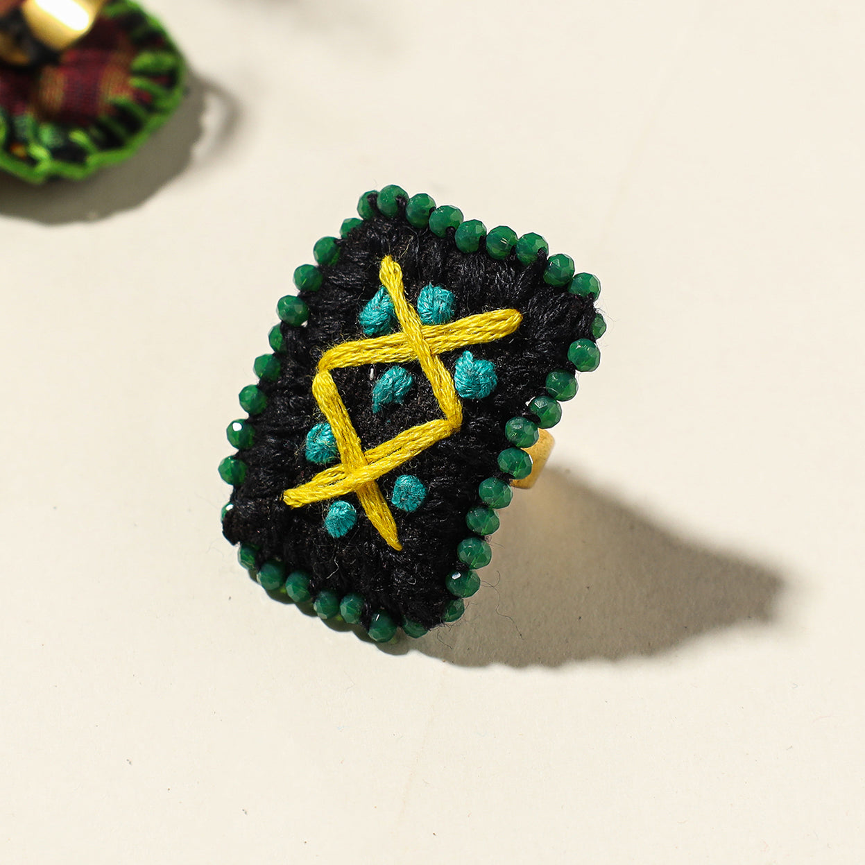  Hand Embroidered Fabart Beadwork Ring by Rangila Dhaga (Adjustable) Online at iTokri.com