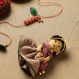 Buy Hand Embroidered Felt Work Radha Krishna Rakhi & Lumba Set 