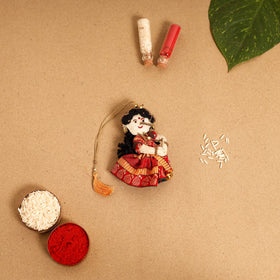  Hand Embroidered Felt Work Radha Krishna Rakhi & Lumba Set