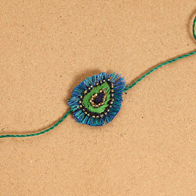  Hand Embroidered Felt Work Radha Krishna Rakhi & Lumba Set