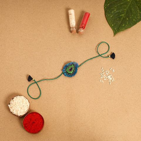  Hand Embroidered Felt Work Radha Krishna Rakhi & Lumba Set