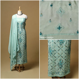 Hand embroidered georgette 3pc unstitched dress material 02