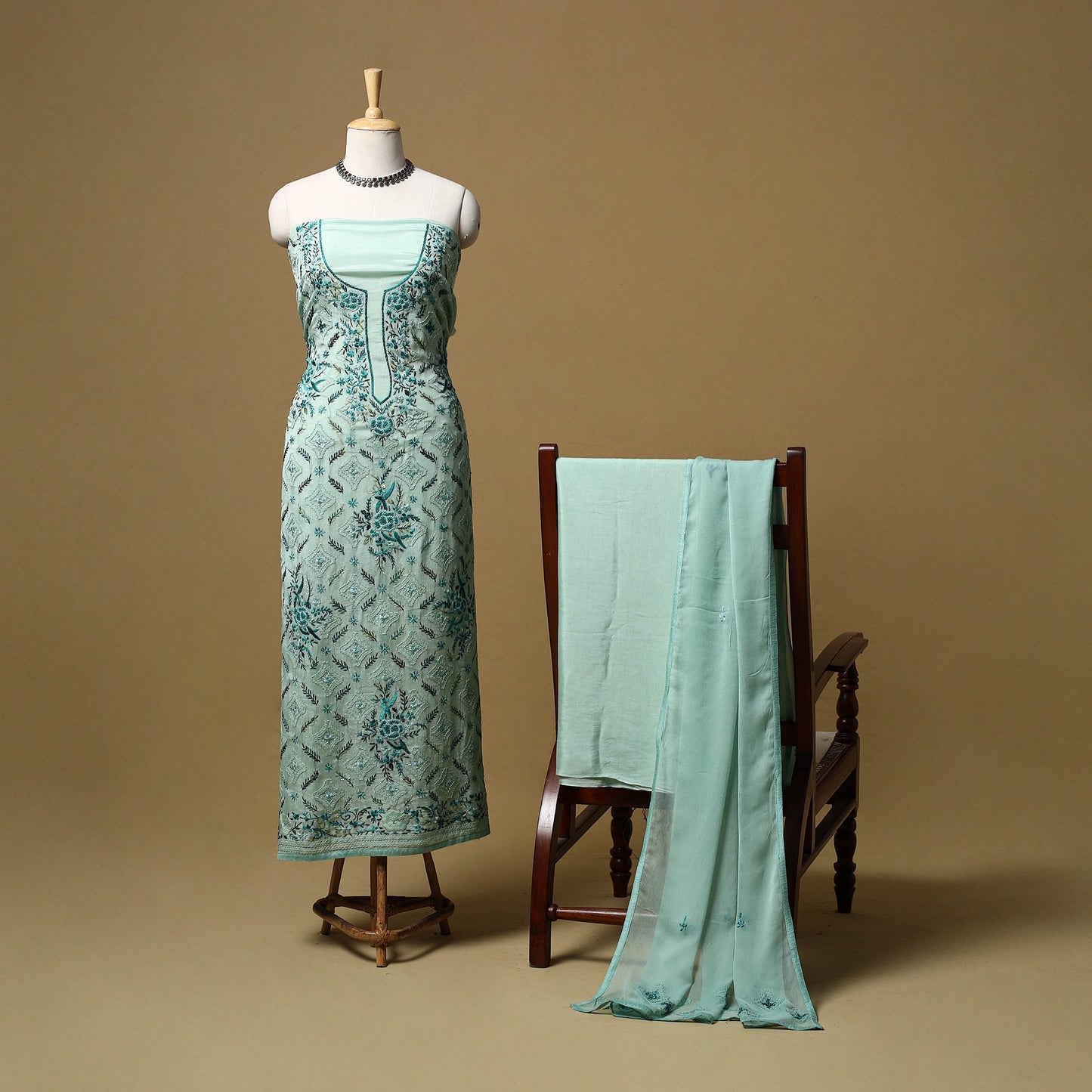 Hand embroidered georgette 3pc unstitched dress material 02