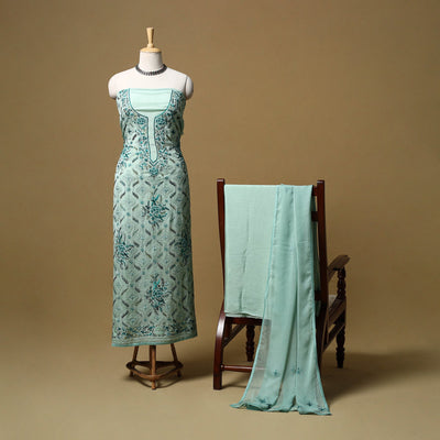 Hand embroidered georgette 3pc unstitched dress material 02