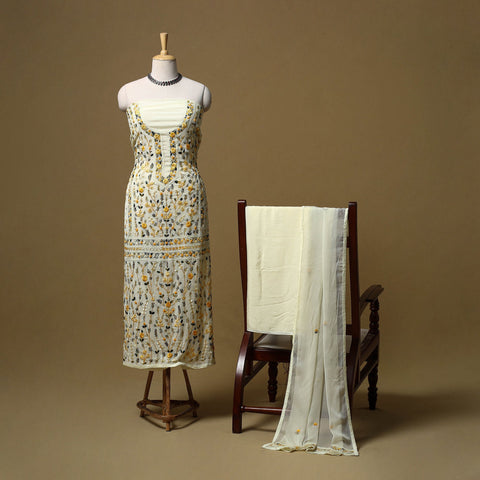 Hand embroidered georgette 3pc unstitched dress material 04