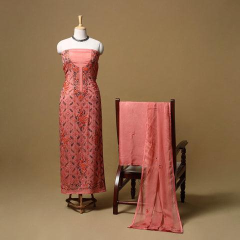 Hand embroidered georgette 3pc unstitched dress material 05