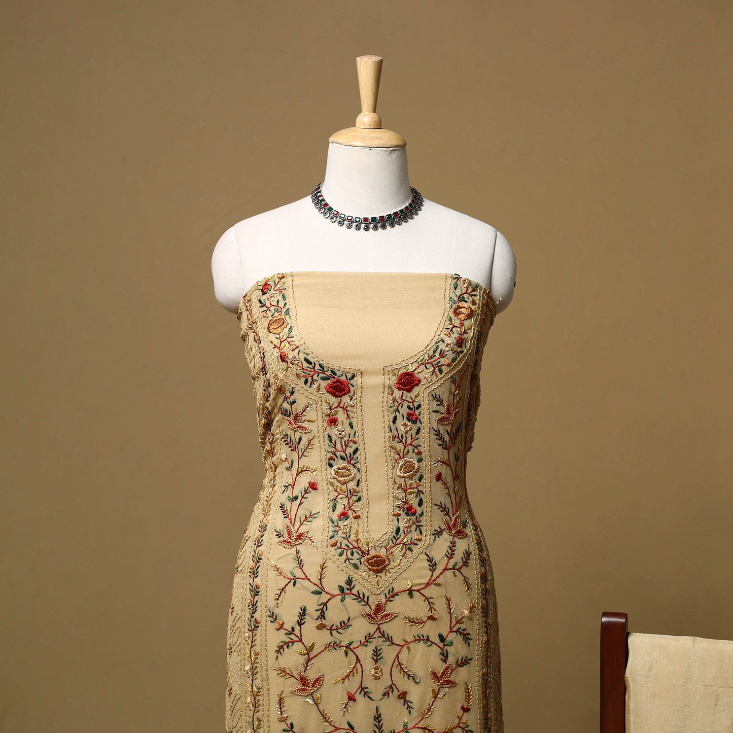 Hand embroidered georgette 3pc unstitched dress material 09