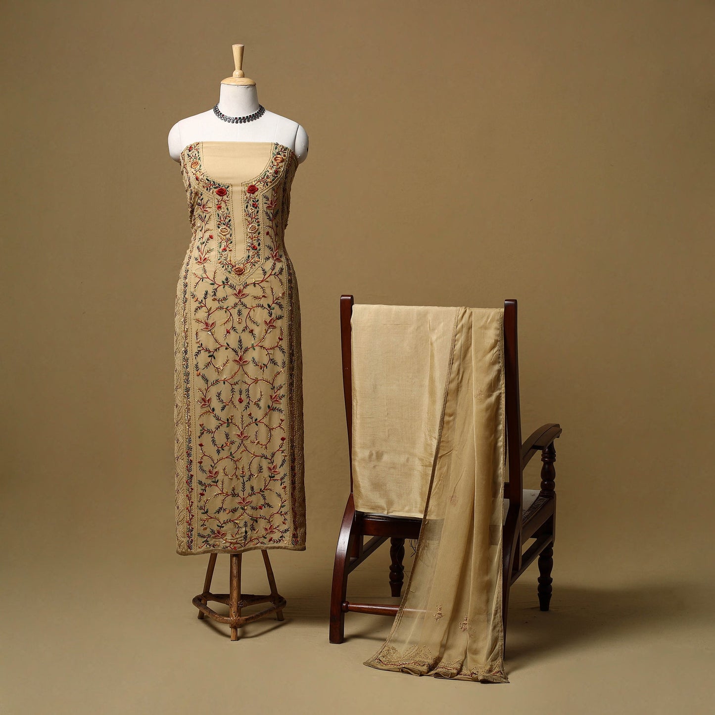 Hand embroidered georgette 3pc unstitched dress material 09