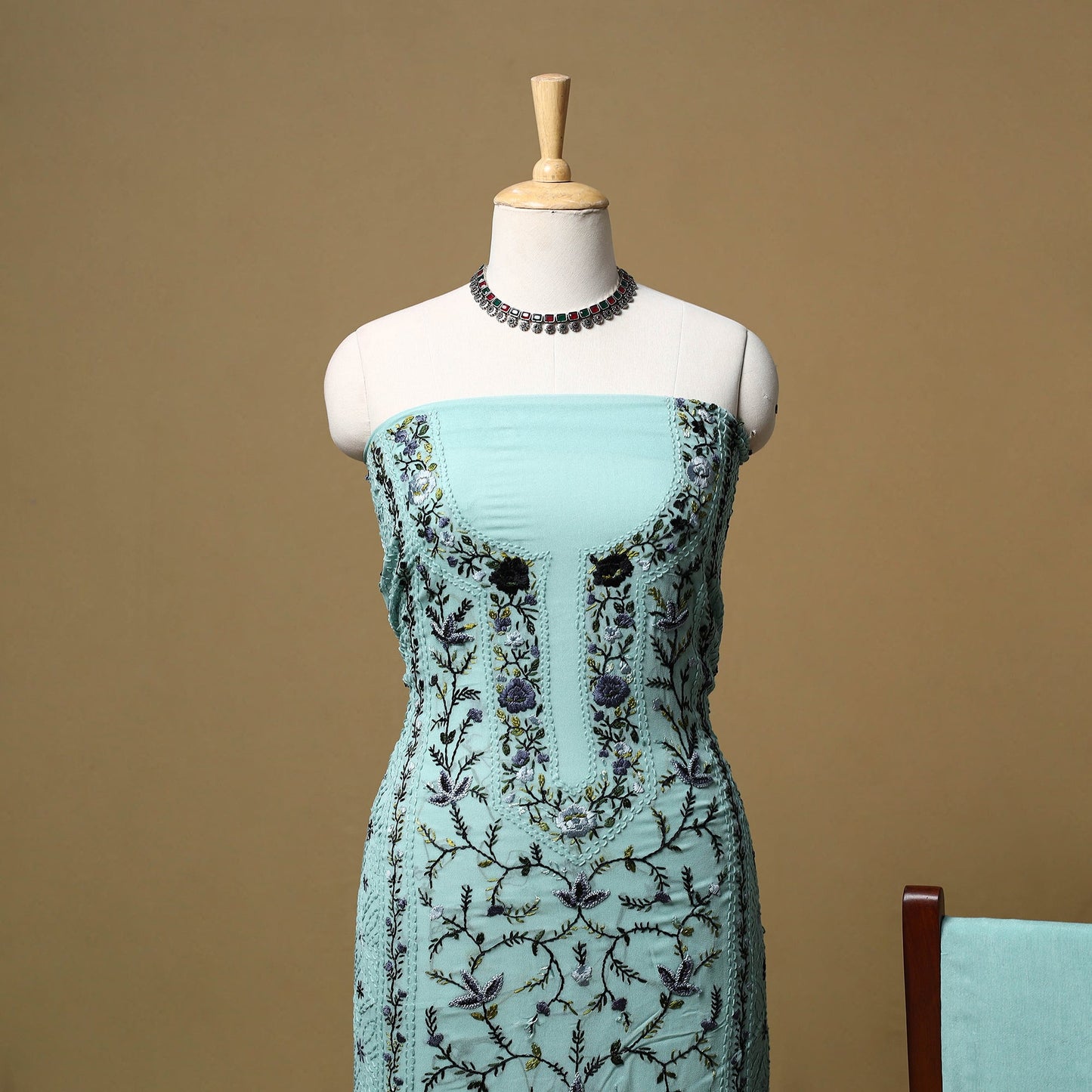 Hand embroidered georgette 3pc unstitched dress material 11