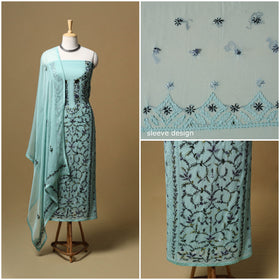 Hand embroidered georgette 3pc unstitched dress material 11